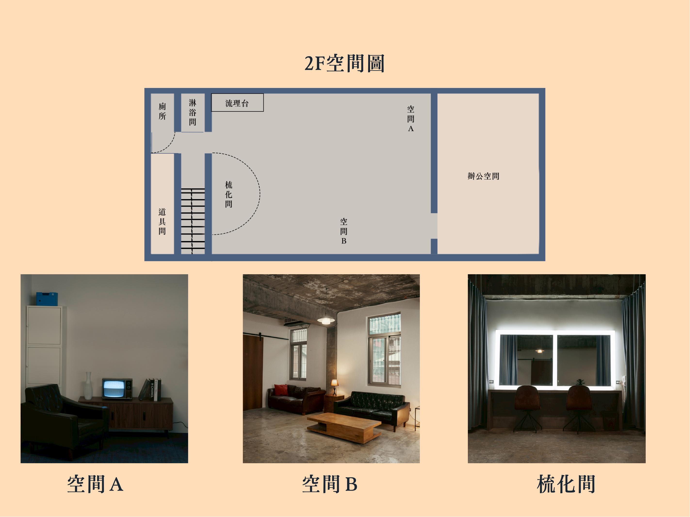 2F 空間圖 · 空間A · 空間B · 梳化間